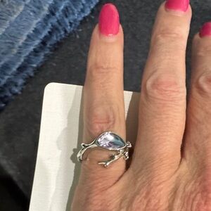 Silver tone Ring with Lavender Teardrop Stone